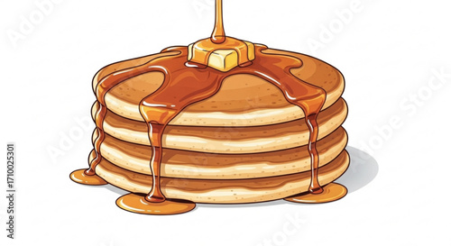 Delicious stack of pancakes with butter and syrup, a perfect illustration for breakfast menus or foodrelated designs