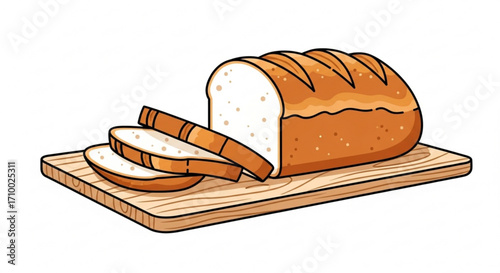 Illustration of a loaf of bread and slices on a cutting board, perfect for bakery or foodrelated designs