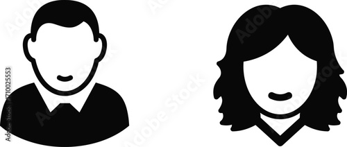 Simple black and white icons depicting a man and a woman s headshots
