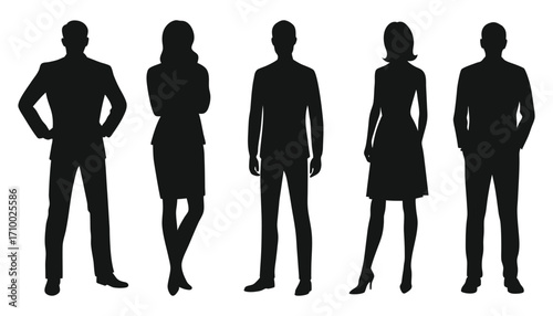 Corporate men and woman silhouette vector set, business people standing office worker professional design.
