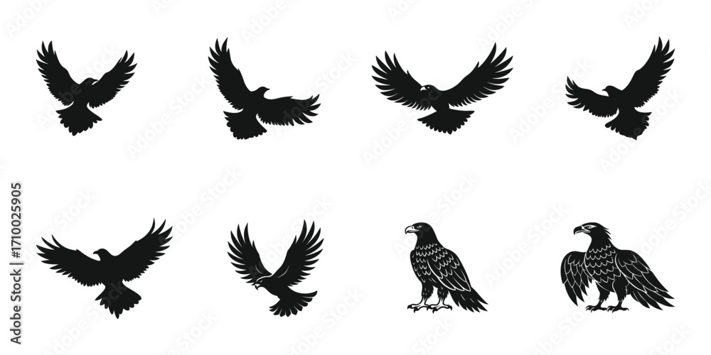 Obraz premium Eagle silhouette vector collection for wild bird, freedom, mascot, and symbol design.