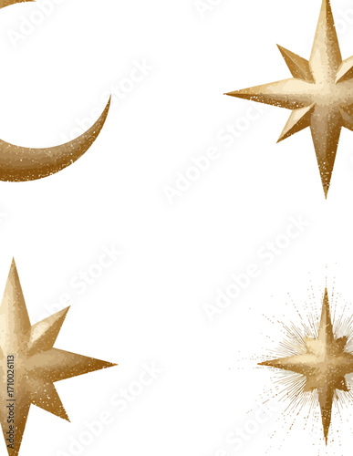 Lua e Estrelas Douradas: Ilustração Vetorial Abstrata