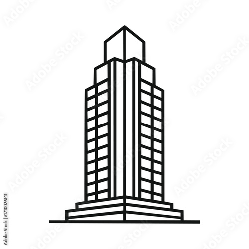 Modern skyscraper line art vector, high rise building architecture outline design illustration.