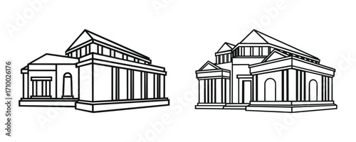 Ancient building line art vector set, classical architecture outline design for logo and poster.