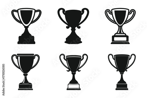 Trophy silhouette vector set of champion award cups for sports competition and victory.