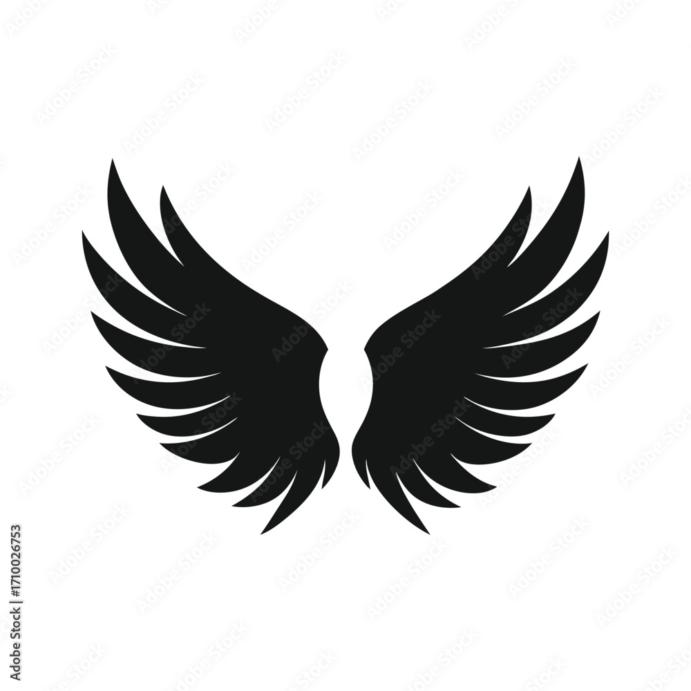 Fototapeta premium Black wings silhouette vector of bird feather symbol for graphic artwork.