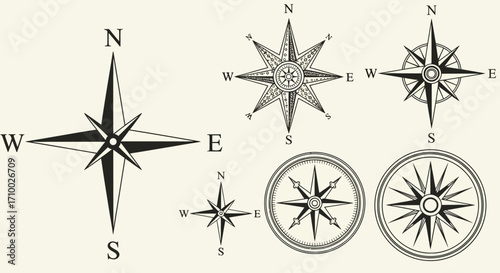 Illustration Vector Assortment of Compass Design Elements Navigational Theme Icon Collection in a Vintage Decorative Style