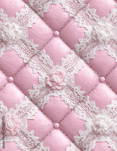 Textura de fundo rosa delicado em estilo vetorial com renda e botões