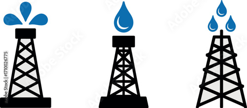 Oil rig icons set energy extraction industry graphics vector