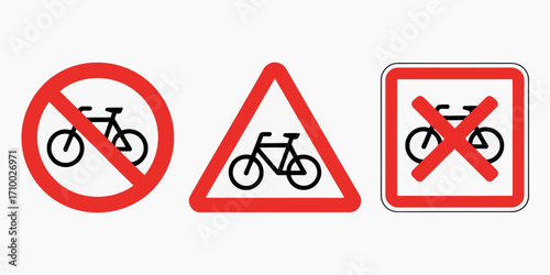 Bicycle traffic signs no cycling allowed forbidden zone warning road safety vector