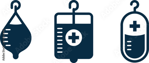 Medical infusion bags icons set healthcare saline drip therapy vector vector