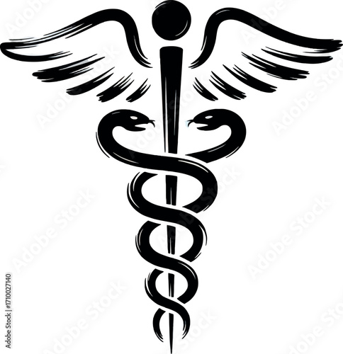 Hand drawn caduceus medical symbol grunge style healthcare emblem vector