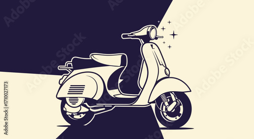 Retro Scooter Vector Illustration with Stars Modern Vehicle Graphic Design