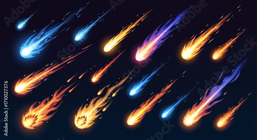 Illustration Art Vector of Colorful Meteors Collection with Fire and Light Effects in Abstract Style