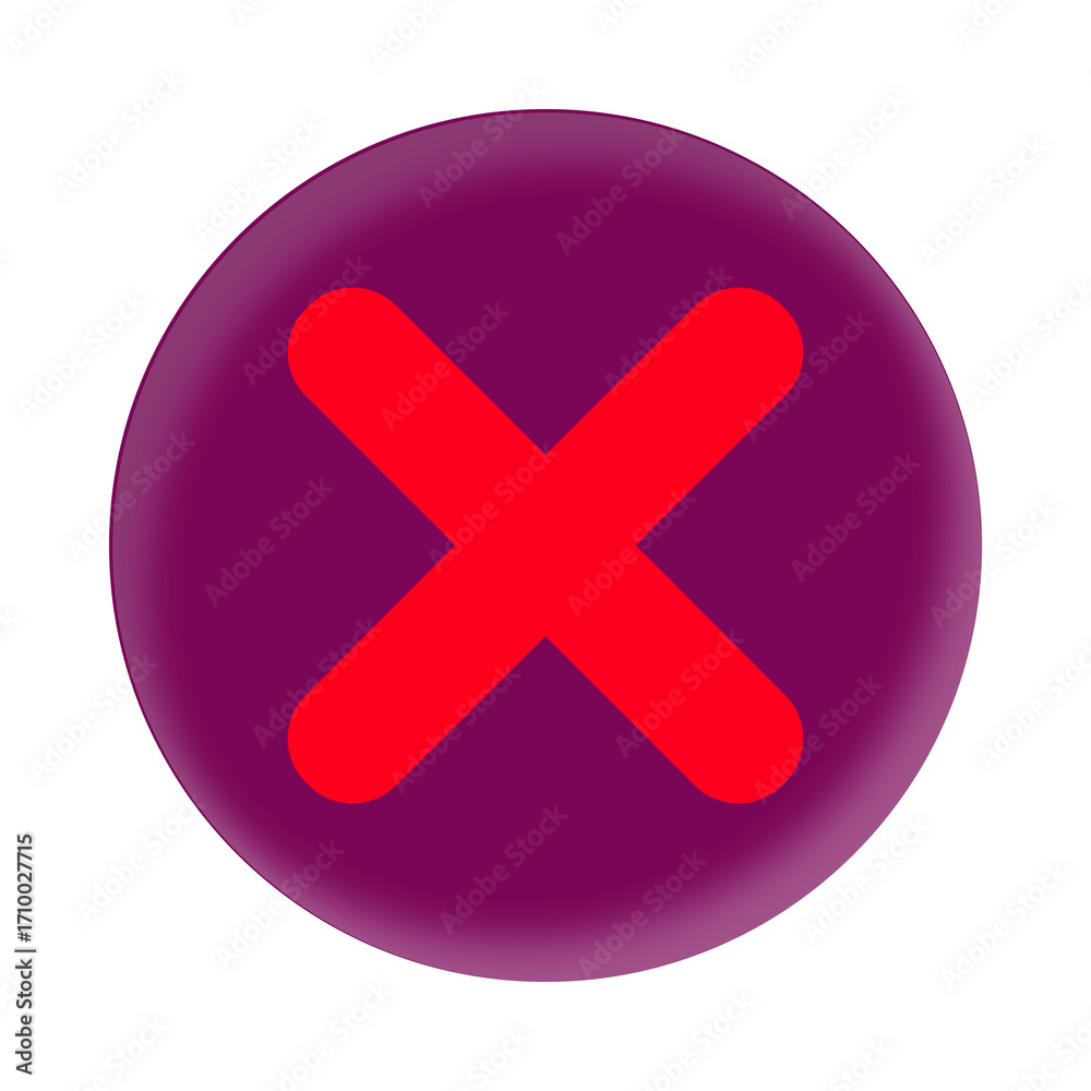 Fototapeta premium Red cross symbol on a dark purple circle against a white background