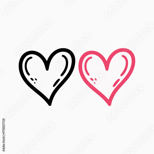 Doodle hearts romantic love icon symbol simple hand drawn valentine's day vector