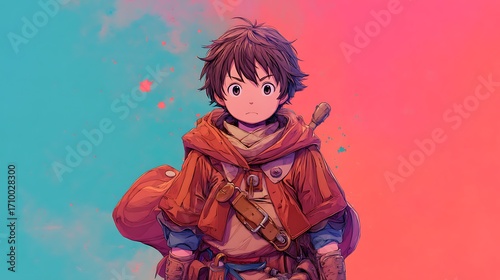 Wallpaper Mural male anime character with sword on colored background Torontodigital.ca