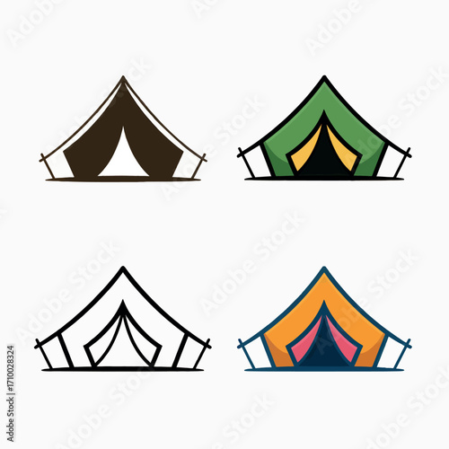 Camping tent icons set outdoors adventure travel vector