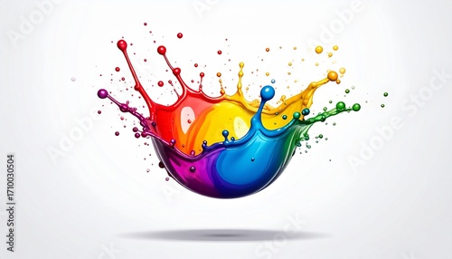 Vibrant Colorful Paint Splashes Isolated on White Background