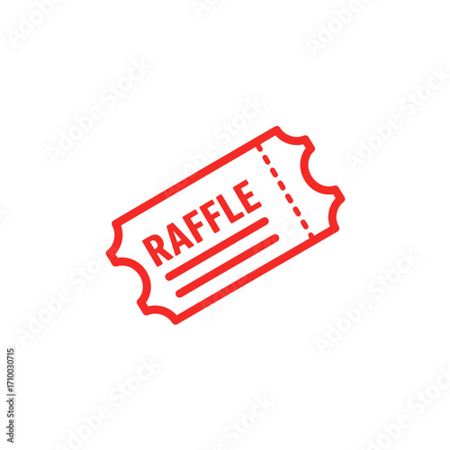 Red outline of a raffle ticket with the word raffle in red text on a white background