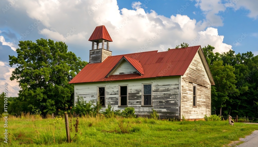 Obraz premium Rustic Old Schoolhouse in Field