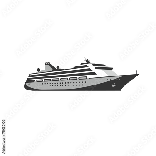 Modern passenger cruise ship sailing across calm ocean waters under a clear sky