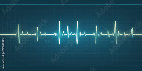 A stylized cardiogram or ECG wave on a monitor illustrating a heartbeat pulse that forms a heart shape, representing health and medical life