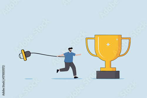 Try too hard, businessman who tries too hard to reach an achievement but fails with limits.