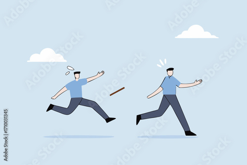 Fail baton pass, mistrust partner businessman fail Baton pass lose business competition