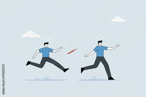 Fail baton pass, mistrust partner businessman fail Baton pass lose business competition