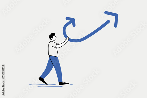 Change, businessman push going down arrow change to up direction.