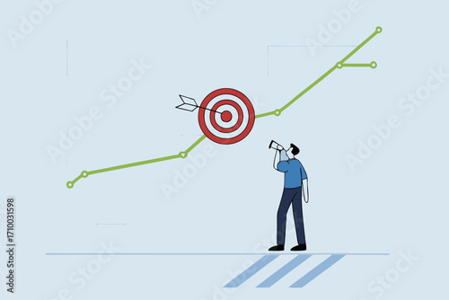businessman marketer with magnifying glass analyzing chart and graph of customer data.