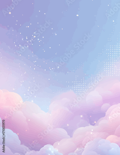 Paisagem Onírica Vetorial: Céu Pastel com Nuvens e Textura Abstrata