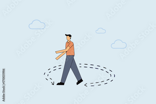 Career path dead end, disillusioned businessman walking around with no way out