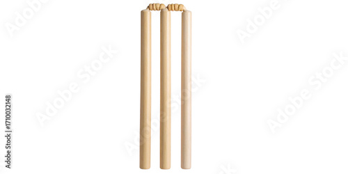 wooden cricket stumps, wickets and bails, isolated on transparent background
