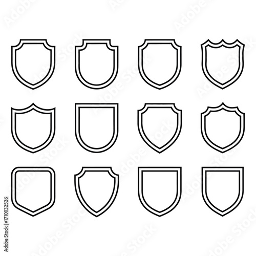 Black Outline Shield Icons, vector shields set