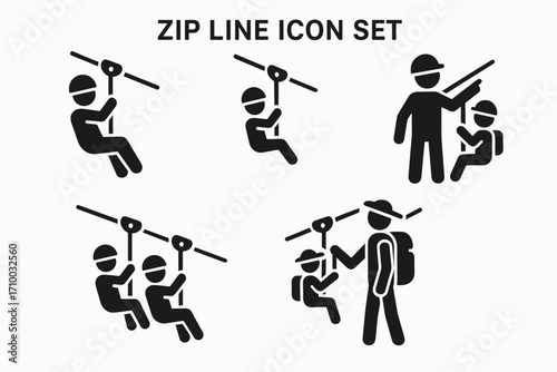 Zipline Adventure Icons – Extreme Sports Vector Pack | Minimal Outdoor Line Art for Travel & Tourism Projects
