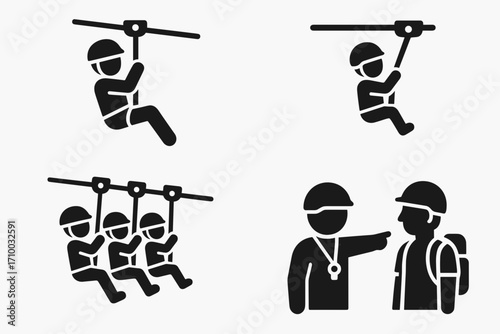 Zipline Adventure Icons – Extreme Sports Vector Pack | Minimal Outdoor Line Art for Travel & Tourism Projects