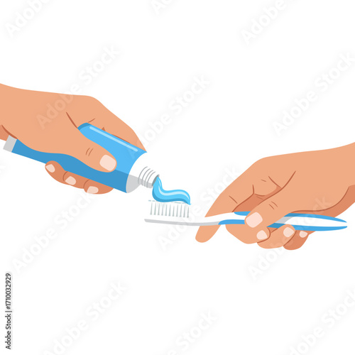 Close up of hands squeezing toothpaste onto a toothbrush for daily dental hygiene routine