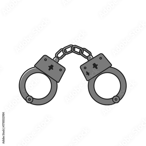 Classic metal handcuffs with chain symbolizing arrest justice and law enforcement authority