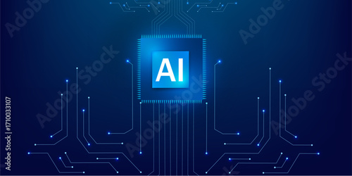 Futuristic AI Chipset and Semiconductor with Glowing Blue Tech Background