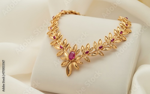 Gold necklace with ruby gemstone
