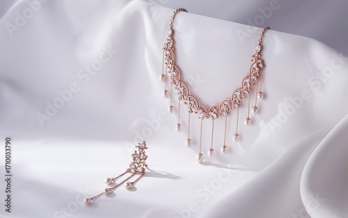 Rose gold necklace and earring set