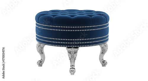 Картината върху платно Isolated upholstered ottoman seat in blue velvet with silver accents, home furni