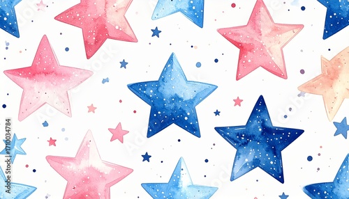 Colorful Watercolor Stars Seamless Pattern