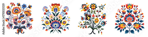 Foto Colorful floral arrangements displaying traditional folk art style motifs patter