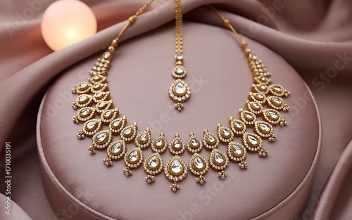 Indian gold necklace with maang tikka