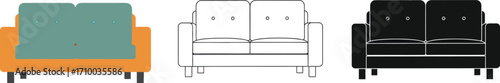 Three distinct sofa designs displayed side by side, showcasing variety in color and style.