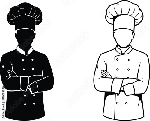 Two chef silhouettes in contrasting black and white styles arms crossed