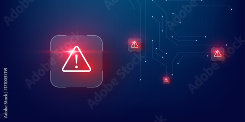 Danger Alert with Red Security Icon on Blue Technology Background